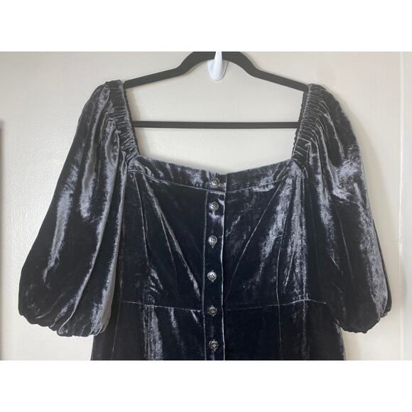 NWT J. CREW DRESS BLACK PUFF SLEEVE VELVET SQUARE NECKLINE MIDI TEA LENGTH BD492 - Picture 8 of 14